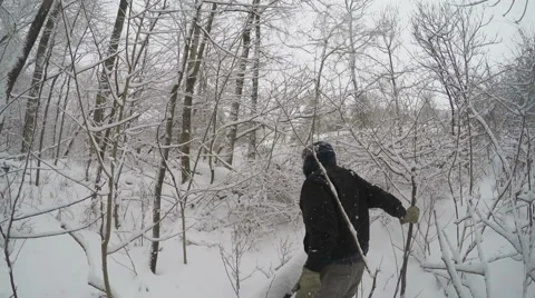 3221 Lost Man Walking in Snow Storm in Forest POV, 4K Stock Footage 48013836