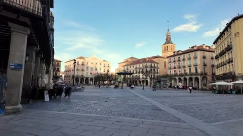 Sunrise at Segovia Plaza Mayor looking toward Iglesia de San Miguel