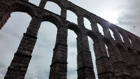 Incredible Roman Aqueduct of Segovia Shot Looking Up (Slow Motion)