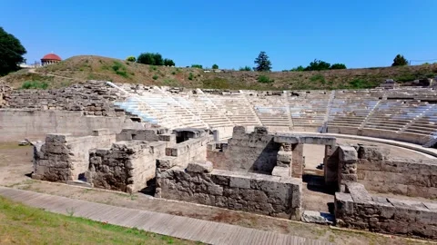 Panning Across the Ruins of the Ancient Theatre of Larissa, Greece