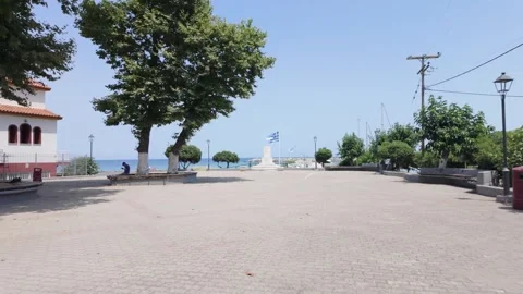 Walking Towards Seafront Plaza, Platamon Monument and Church of Transfiguration