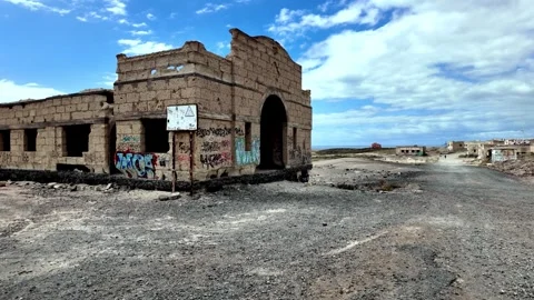 Walking Past Ruined Buildings of Abades Leper Colony, Tenerife, Spain