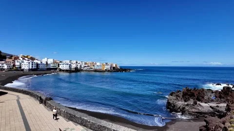 Pan Across Playa Grande to Houses on Punta Brava Headland, Tenerife