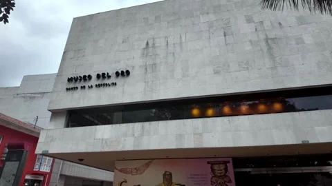 Panning Across the Frontage of the Museo del Oro in Bogota