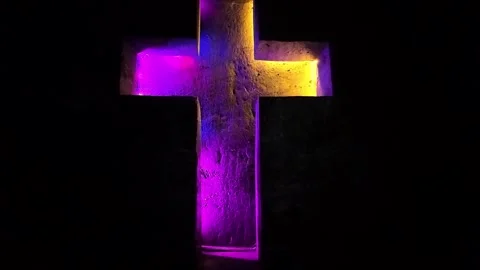 Massive Illuminated Cross Statue Inside Zipaquira Salt Cathedral, Colombia