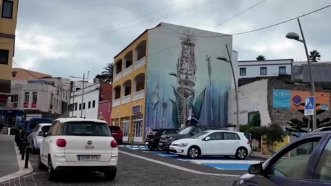 POV Walk Past Street Art Mural in Commercial Center of Villa de Valverde