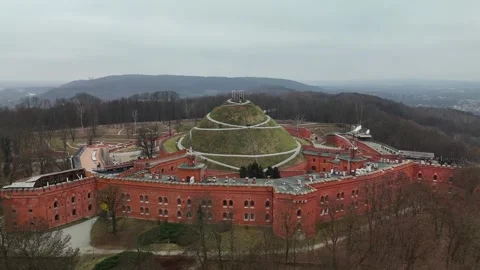 Aerial Circling Shot of Kościuszko Mound Fortress in Winter Krakow Aerial Circling Shot of Kościuszko Mound Fortress in Winter Krakow
