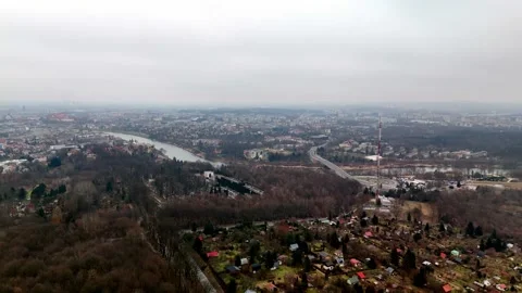 Aerial Flight Over Winter Forest Towards Krakow's Salwator District Aerial Flight Over Winter Forest Towards Krakow's Salwator District