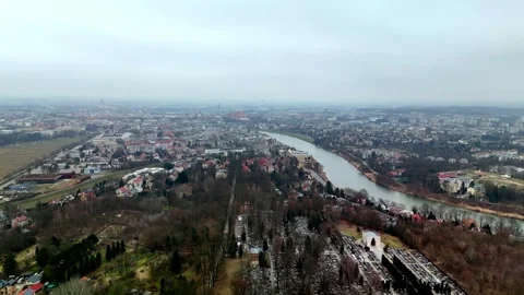 Aerial View of Cmentarz Salwatorski Cemetery and Vistula River, Krakow Winter Aerial View of Cmentarz Salwatorski Cemetery and Vistula River, Krakow Winter