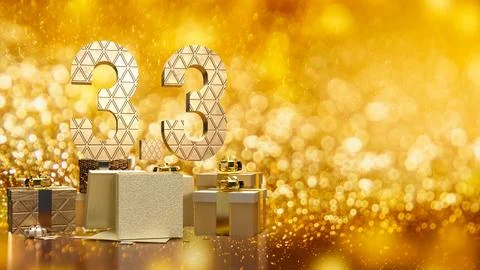 The 3.3 and gold gift box on bokeh  for marketing  or sale  promotion 3d re.. Illustrazione stock