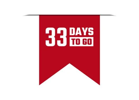 33 days to go red vector banner illustration isolated on white background Stockillustratie