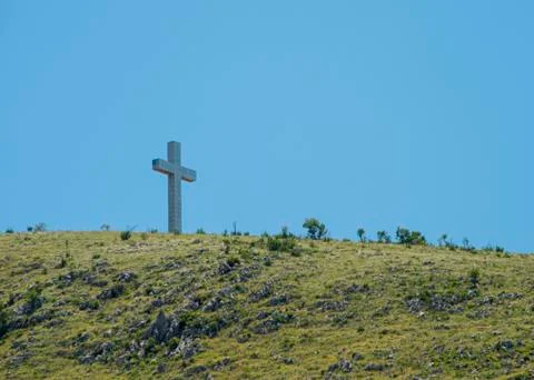 The 33 m tall cross on the Hum Hill  Stock Photos