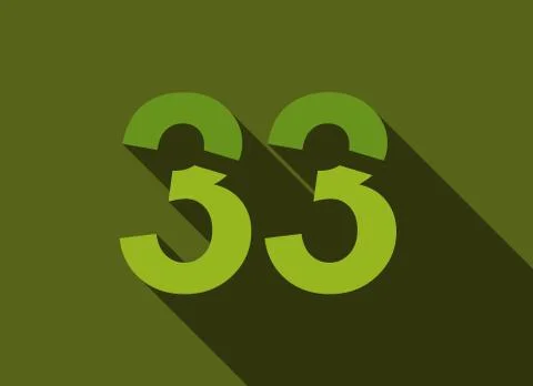 33 Number with long shadow, green colors cutting style. For logo, brand label Stock Illustration