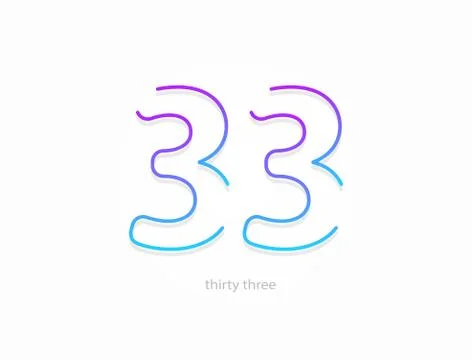 33 number, outline stroke gradient font. Trendy, dynamic creative style desig Stock Illustration