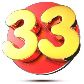 33 numbers 3d rendering on white background.(with Clipping Path). Stock Illustration