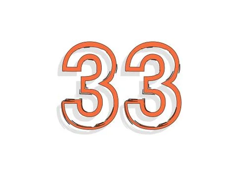 33 orange number, hand drawn brush stroke. Comic style design. For design ele Stock Illustration