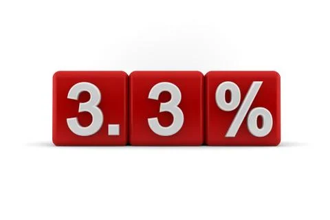 3.3 percent in white numbers on red cubes Stock Illustration