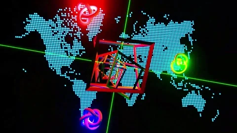 33 seconds looping twisting world map with lasers on black Stock Footage 281350723