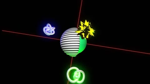 33 seconds rotating semi spheres knots lasers black background Stock Footage 281474605