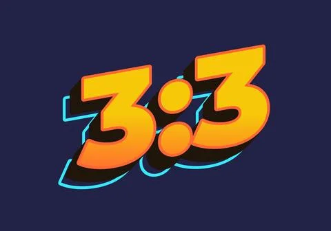 3:3. Text effect in 3D look. Yellow color Stock Illustration