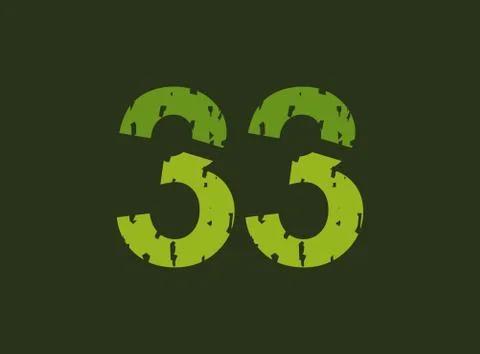33 vector number made of grungy, grunge texture. Rubber stamp imprint style.  Stock Illustration