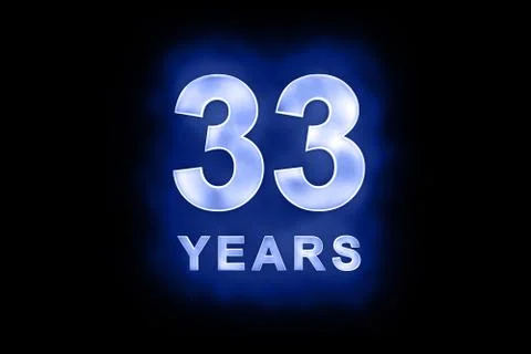 33 years in glowing white numbers on blue Stock Illustration