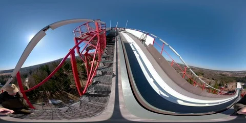 338 360 VR 360VR of Going up the stairs of the Tehvandi ski jump slide virtua Stock Footage 93445118