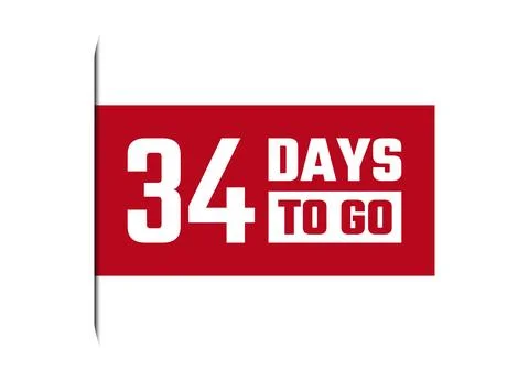 34 days to go red vector banner illustration isolated on white background Stock Illustration