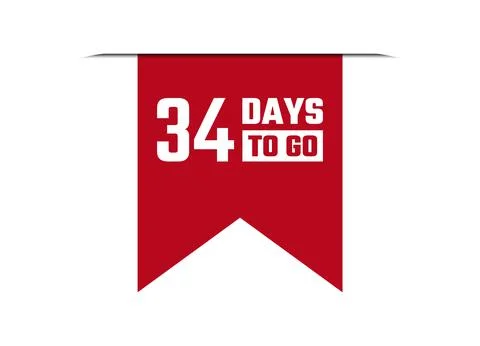 34 days to go red vector banner illustration isolated on white background Stock Illustration