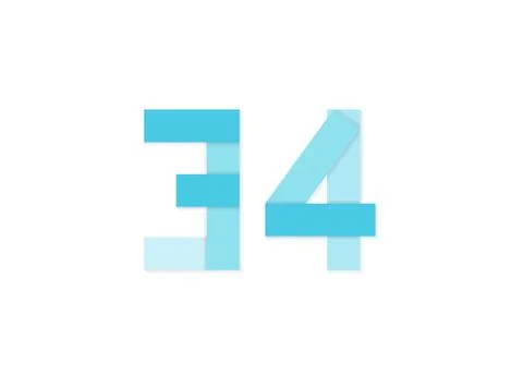 34 number, vector logo, paper cut desing font made of blue color tones .Isola Stock Illustration