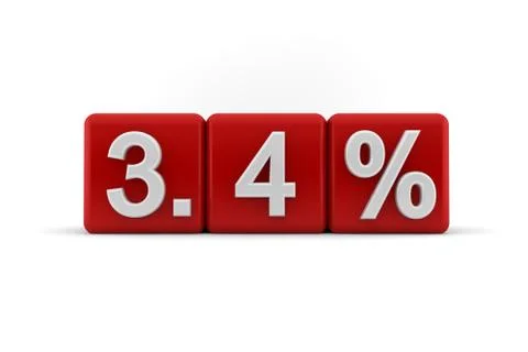 3.4 percent in white numbers on red cubes Stock Illustration