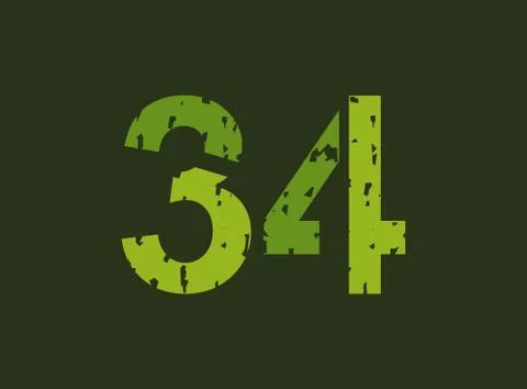 34 vector number made of grungy, grunge texture. Rubber stamp imprint style.  스톡 일러스트
