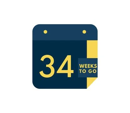 34 Weeks to go calendar icon on white background Illustration