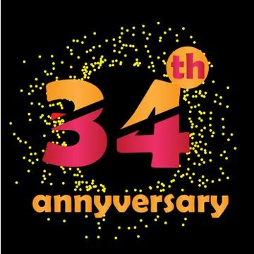 34 Year Anniversary Vector Template Design Illustration - Vector Stock Illustration