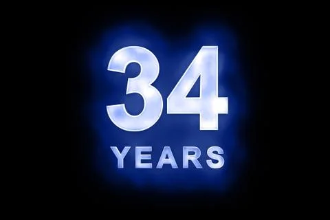 34 years in glowing white numbers on blue Stock Illustration