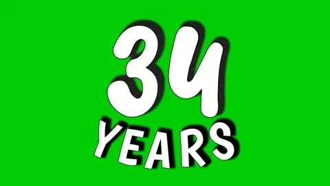 34 years text animation motion graphics on green screen.celebration, Stock Footage 283360889