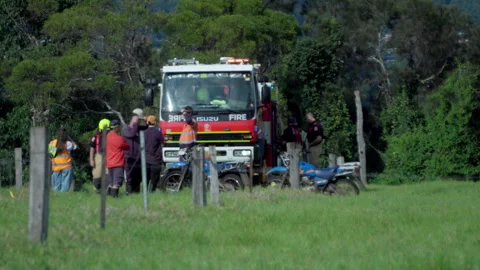 3/4/26: Close Up First Responders &amp; Fire Truck at Plane Crash Site NSW Stock Footage 332034308