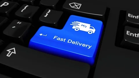 349. Fast Delivery Round Motion On Computer Keyboard Button. Stock Footage 95312731