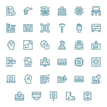 35 128x128 Regular Line Pixel Aligned Vector Icons for Processing Projects Stock Illustration