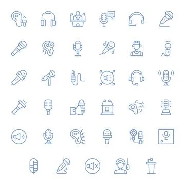35 128x128 Regular Line Pixel Optimized Vector Icons for Microphone Projects Stock Illustration