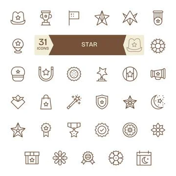 35 128x128 Regular Line Pixel Optimized Vector Icons for Star Projects Stock Illustration