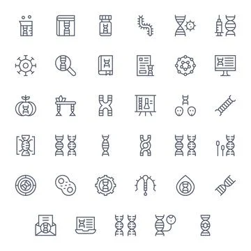 35 128x128 Regular Line Vector Icons optimized for Dna Grid Fitted display 스톡 일러스트