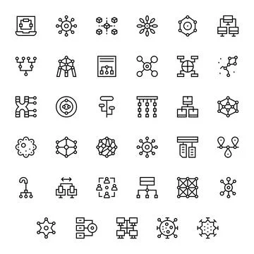 35 128x128 Regular Line Vector Icons for Nodes with Detail Enhanced precision Illustrazione stock