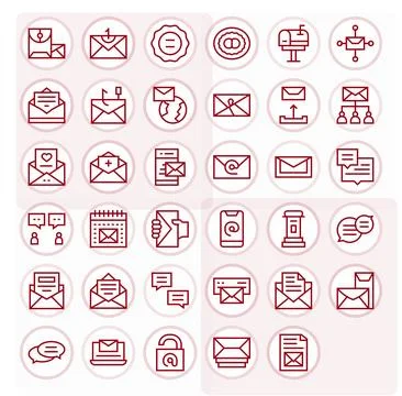35 128x128 Regular Line Vector Icons for Correspondence with Grid Fitted pr.. Illustrazione stock