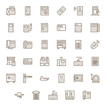 35 128x128 Regular Line Vector Icons optimized for Keypad Editable display Ilustración de archivo
