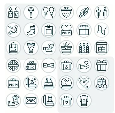 35 256x256 Grid Fitted Vector Icons for Present in Regular Line Theme Illustrazione stock