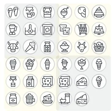 35 256x256 Regular Line Vector Icons optimized for Dairy PIXEL Perfect displa Illustrazione stock