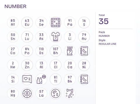 35 256x256 Regular Line Vector Icons optimized for Number Grid Fitted display Stock Illustration