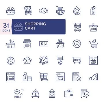 35 256x256 Regular Line Vector Icons optimized for Shopping Cart Display Pe.. Stock Illustration