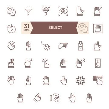 35 256x256 Regular Line Vector Icons optimized for Select Grid Fitted display Stock Illustration